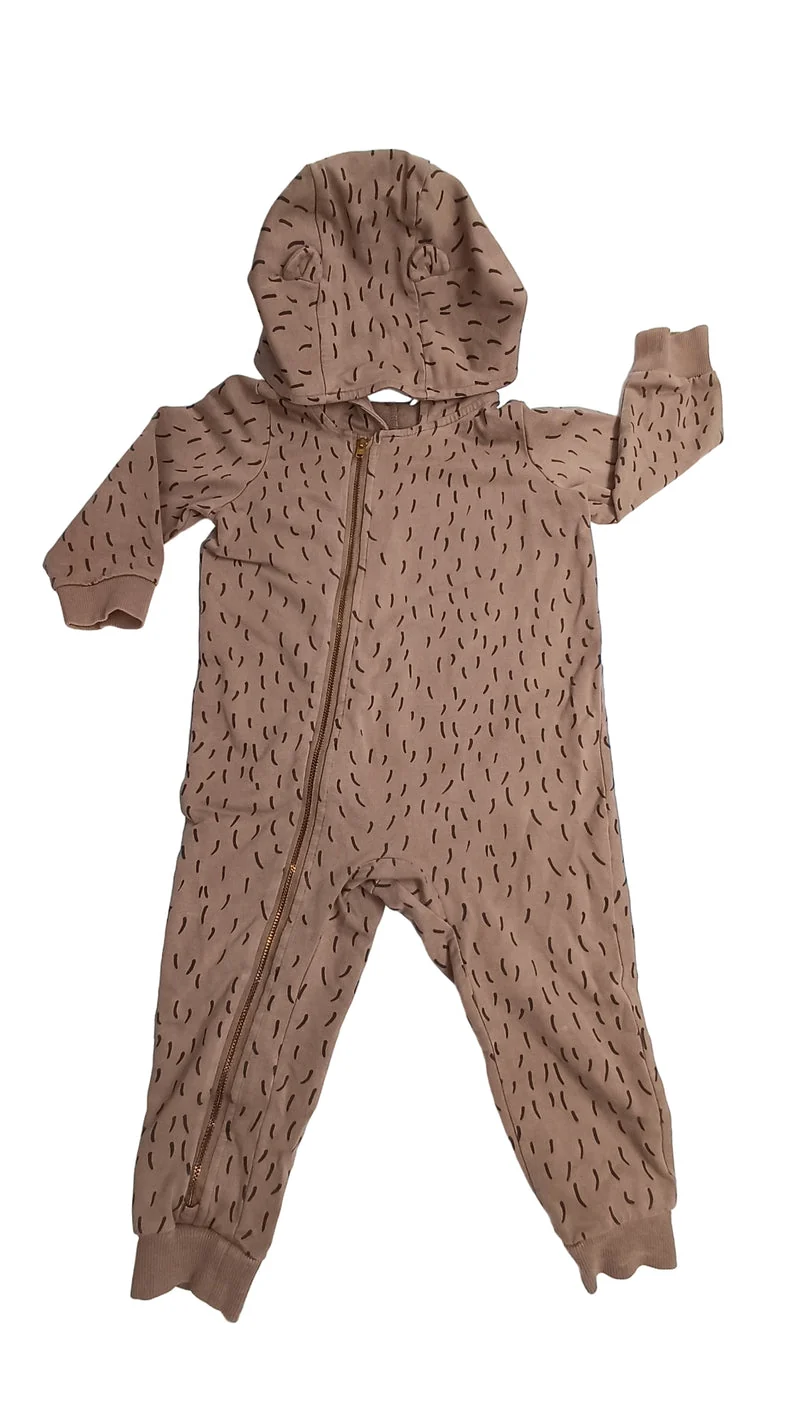 Mini Rodini Strampler/Jumpsuit braun mit Kapuze 80