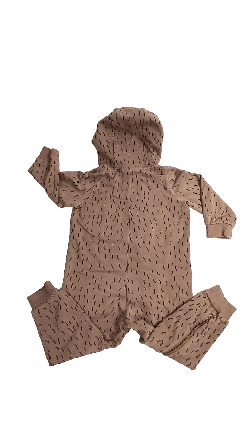 Mini Rodini Strampler/Jumpsuit braun mit Kapuze 80