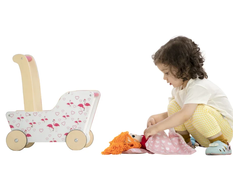 MOOVER - LINE Flamingo Puppenwagen OHNE Bettwäsche & Puppe