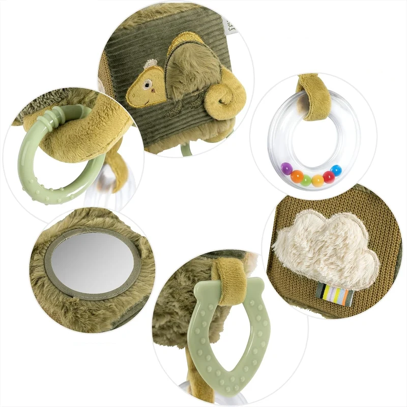 FEHN pluszowa kostka zawieszka do wózka łóżeczka fotelika 10 cm KAMELEON