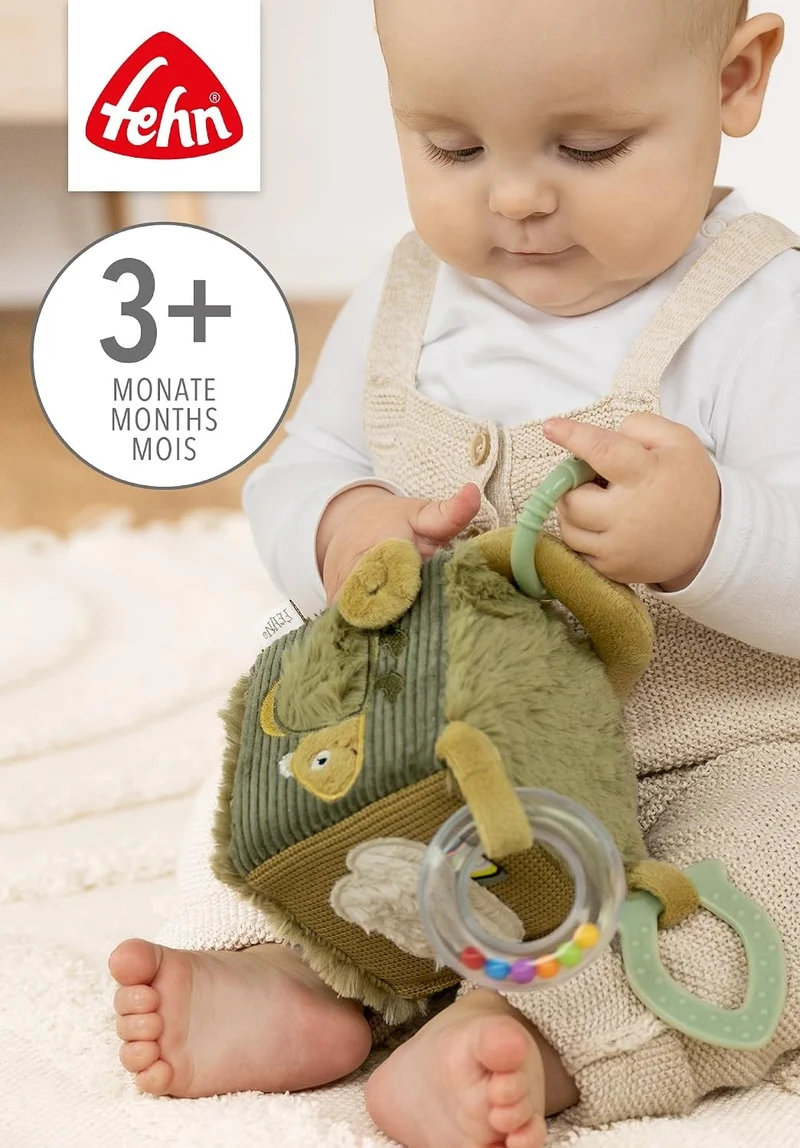 FEHN pluszowa kostka zawieszka do wózka łóżeczka fotelika 10 cm KAMELEON