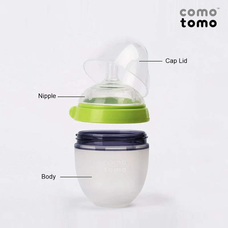 ♥SAVE MORE♥ Comotomo Natural Feel Anti-Bacterial Heat Resistance Silicon Baby Bottle 150ml+250ml (Green/Pink)