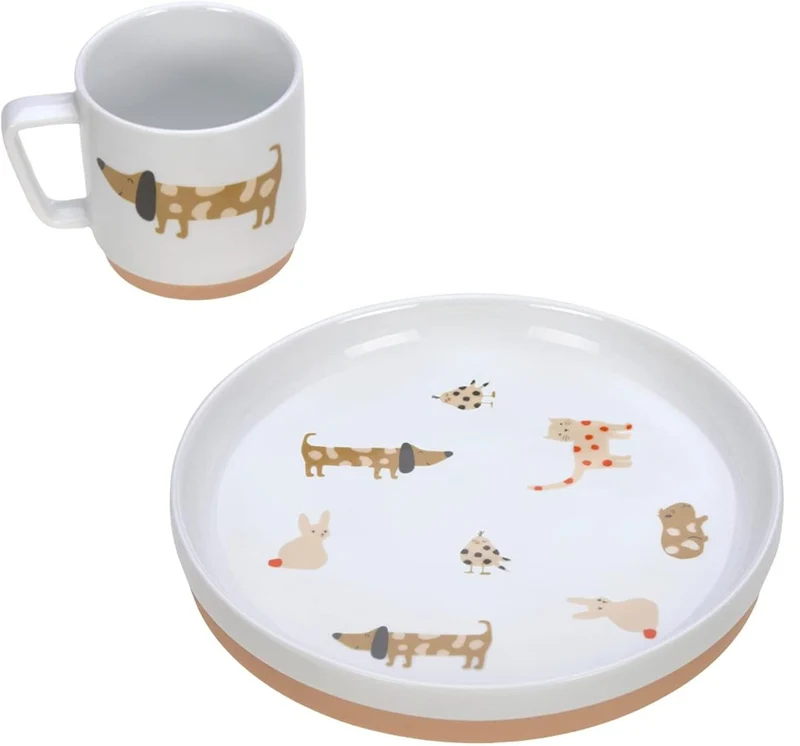 LASSIG Little Mateys porcelanowy zestaw talerz i kubek 200 ml ZWIERZĘTA