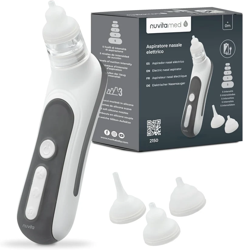 NUVITA aspirator do nosa z lampką i muzyką + 3 końcówki, etui i pęseta