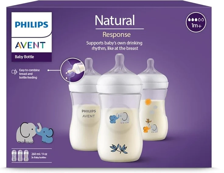 PHILIPS AVENT Natural RESPONSE butelka 260 ml 1msc+ x3 DEKOR