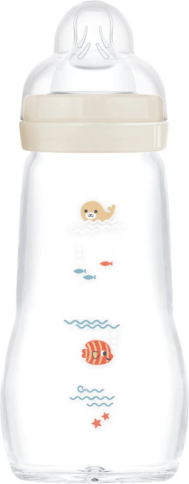 MAM Feel Good butelka szklana 260 ml 2 m+ smoczek 2 STWORZENIA MORSKIE