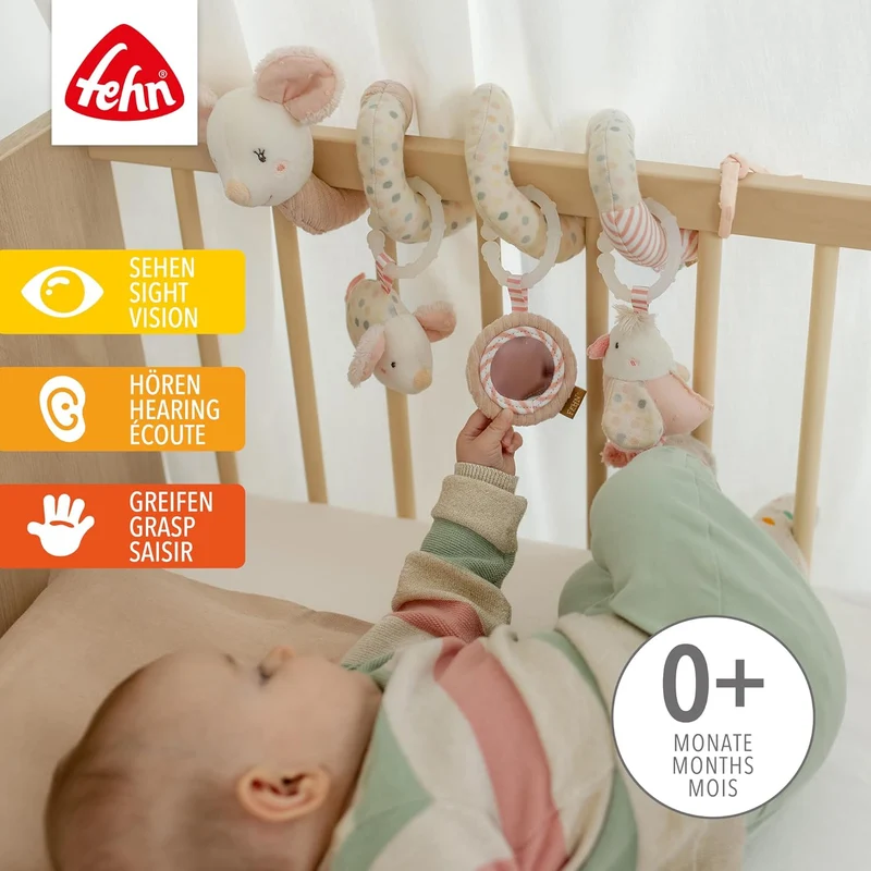 FEHN spirala zawieszka do wózka łóżeczka fotelika MYSZ 35 cm świecący haft