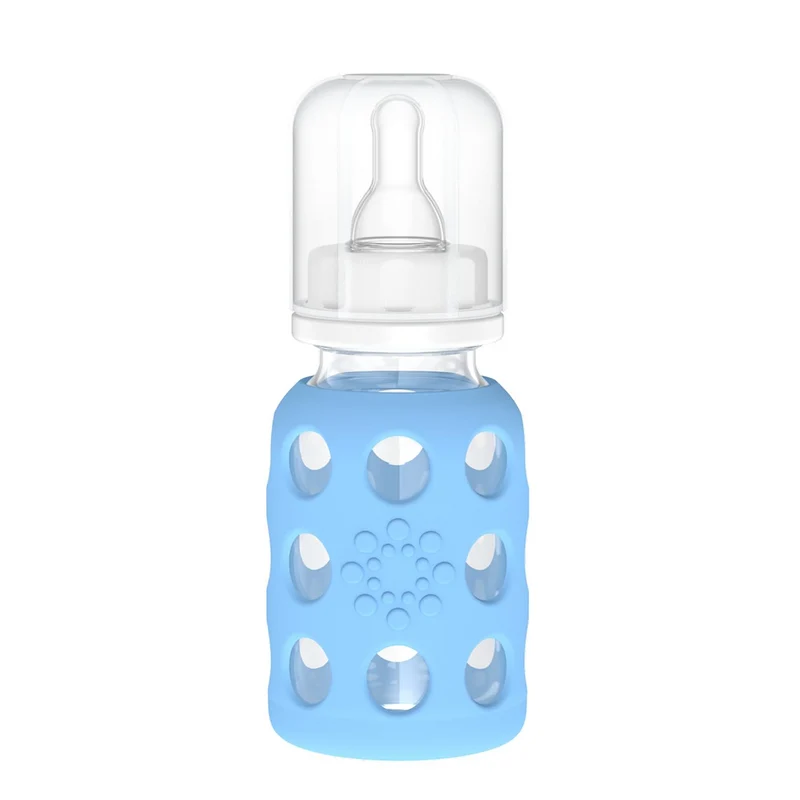 LifeFactory szklana butelka z etui 120 ml 3 m+ smoczek 1