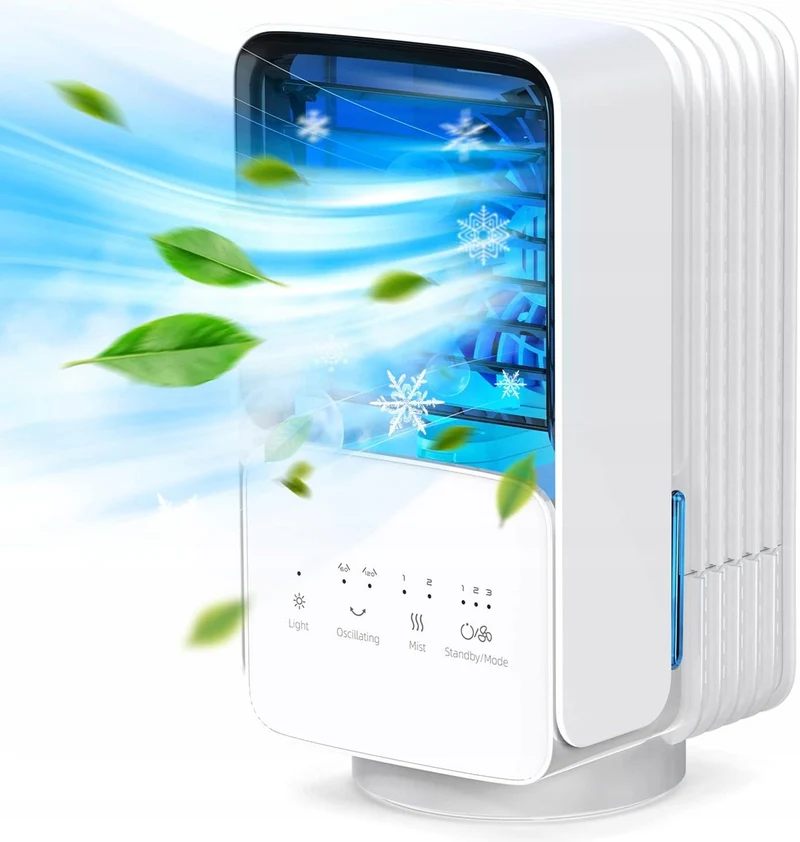 OMISOON Air Cooler mini klimator 700 ml z panelem dotykowym i lampką