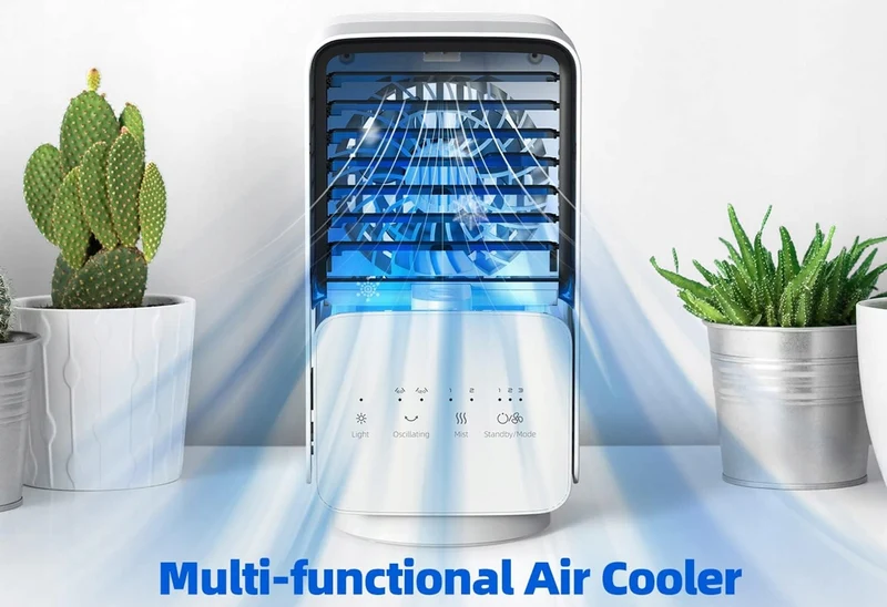 OMISOON Air Cooler mini klimator 700 ml z panelem dotykowym i lampką