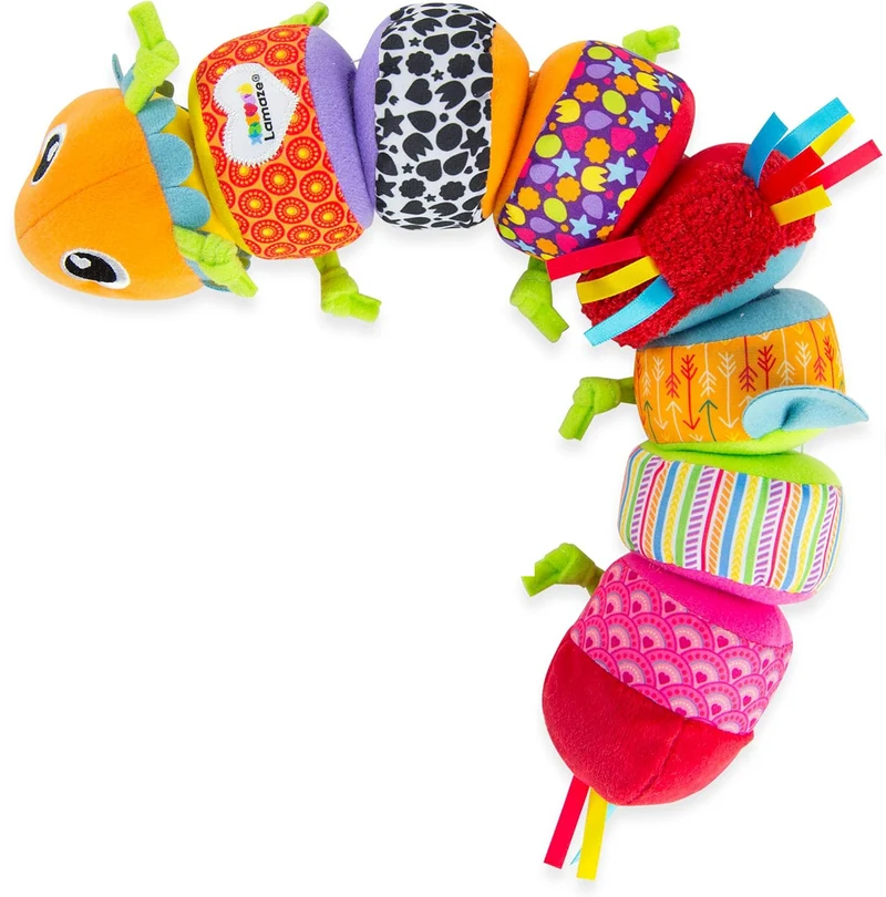 LAMAZE Mix & Match gąsienica sensoryczna z grzechotką 8 części na rzep 44 cm