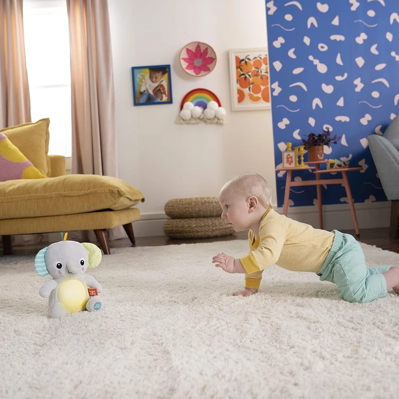 BRIGHT STARTS Huge-a-bye-Baby interaktywny słoń z muzyką i światłami 20 cm