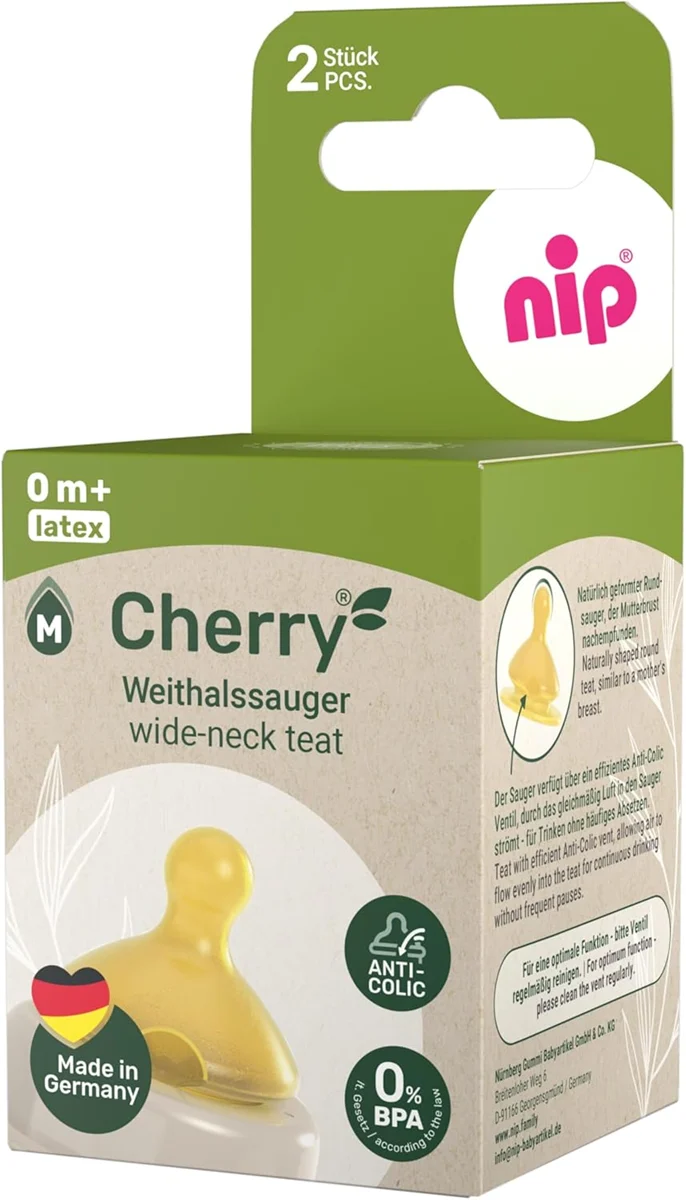 NIP Cherry Green smoczek do butelki M 0+ x2 LATEX