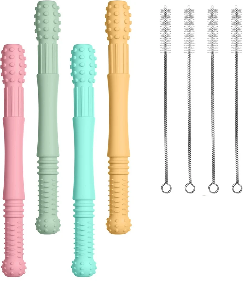 VICLOON silikonowy gryzak masujący 4 sztuki + 4 szczotkI do czyszczenia 17 cm