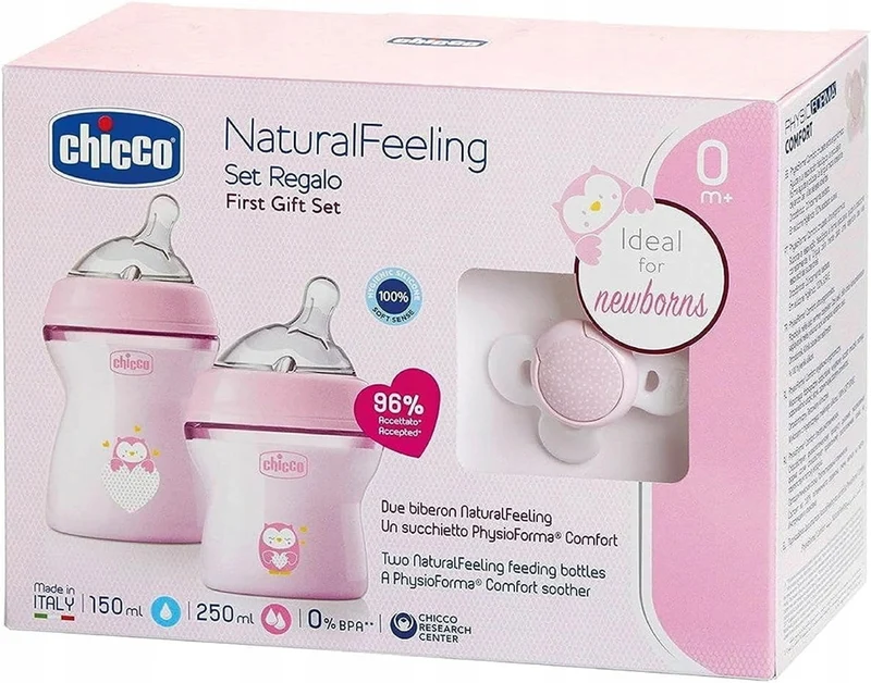 CHICCO zestaw NaturalFeeling butelka 150 250 ml + smoczek 0+