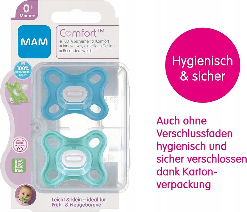 MAM COMFORT smoczek wcześniak noworodek x2 0msc+