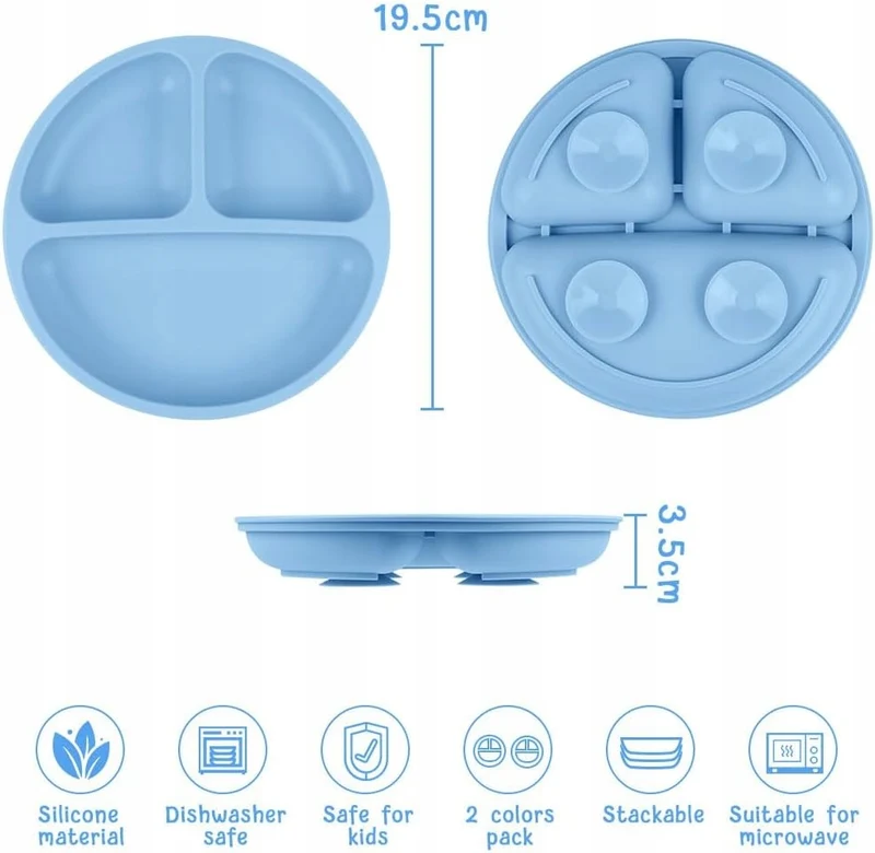 VICLOON talerz trójdzielny z przyssawką x2 + łyżeczka x2 widelec x2