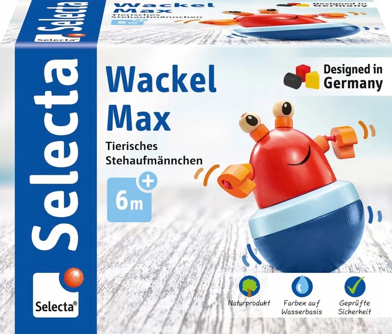 SELECTA Wańka-Wstańka nieprzewracająca się zabawka z drewna KRAB 10 cm