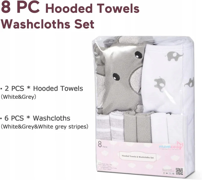 MOMCOZY ręcznik z kapturem x2 76x76 +6 24x24 ściereczki do mycia