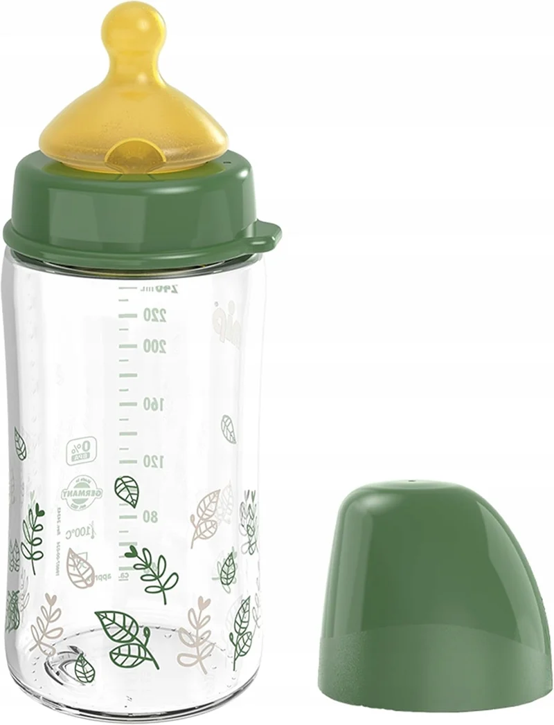 NIP Cherry Green szklana butelka z lateksowym smoczkiem rozmiar M 240 ml