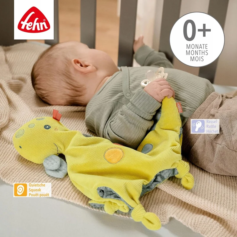FEHN Happy Dino komforter przytulanka DINOZAUR 30 cm uchwyt smoczka