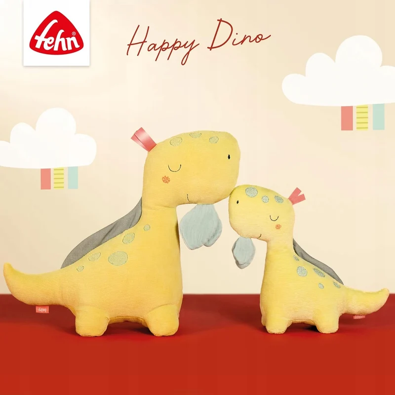 FEHN Happy Dino komforter przytulanka DINOZAUR 30 cm uchwyt smoczka
