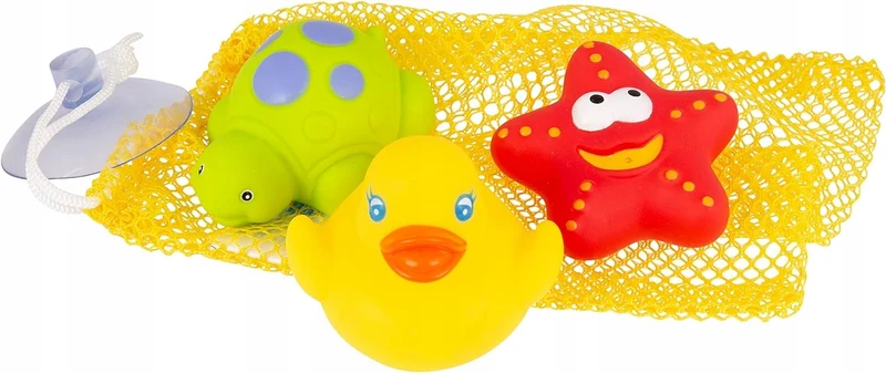 PLAYGRO 3 zabawki do kąpieli + siatka do przechowywania z przyssawką