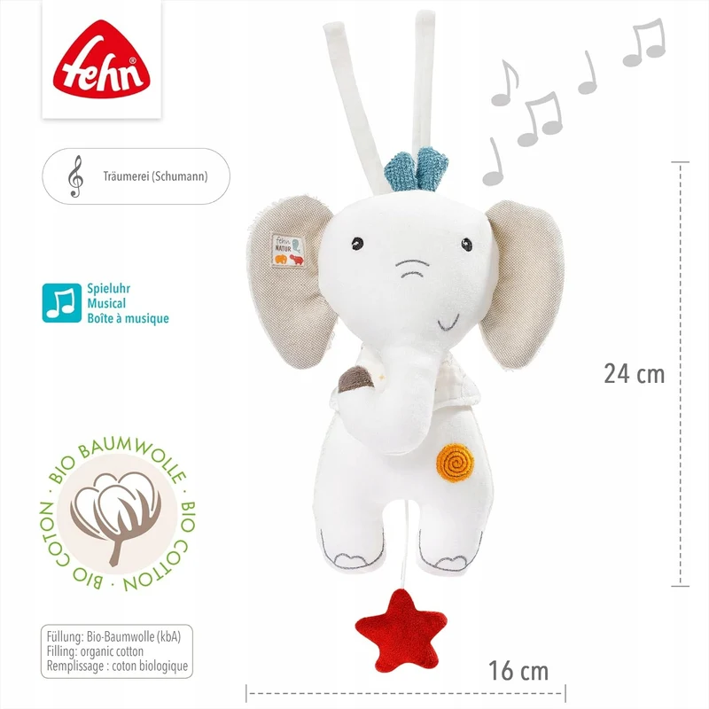FEHN NATURE pluszowy Słoń BioBawełna 24cm