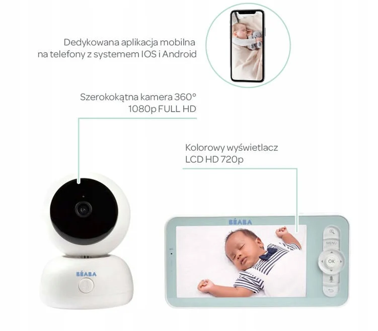 BEABA Zen Premium niania elektroniczna kamera 360° Full HD aplikacja