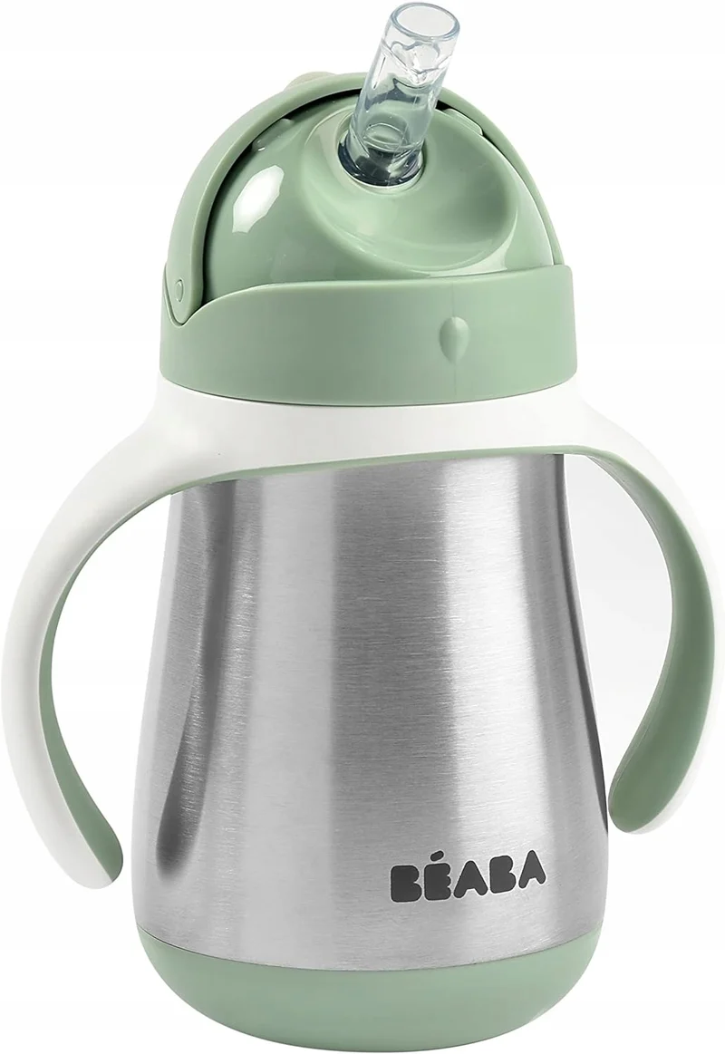BEABA kubek niekapek ze słomką STALOWY 250 ml