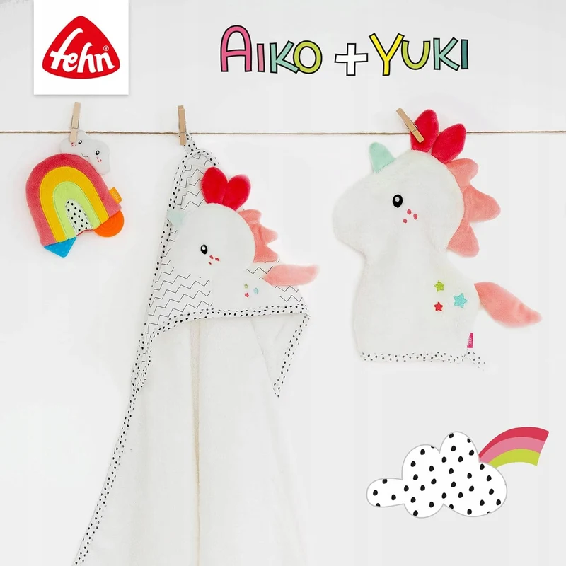 FEHN Aiko&Yuki zawieszka z grzechotką i chwytakiem do wózka, fotelika