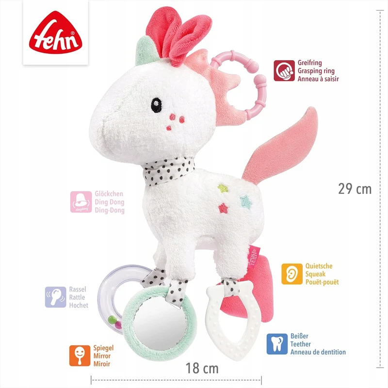 FEHN Aiko&Yuki zawieszka z grzechotką i chwytakiem do wózka, fotelika