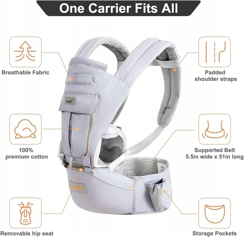 GROWNSY nosidełko ergonomiczne z pasem biodrowym 6w1