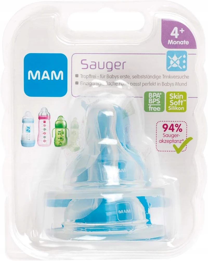 MAM smoczki do butelek 4msc+ x2
