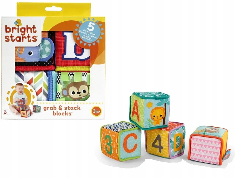 BRIGHT STARTS miękkie klocki edukacyjne GRAB & STACK