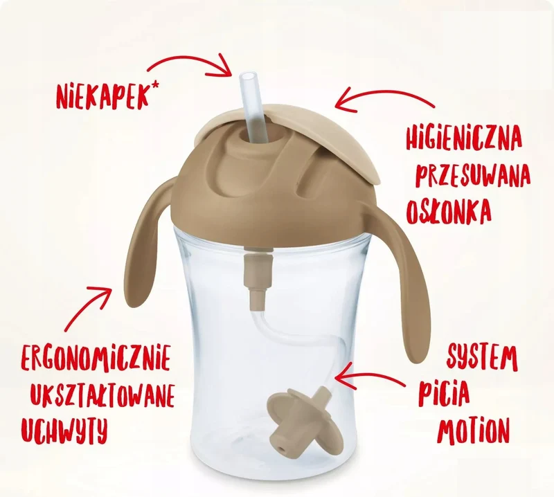 NUK Motion Cup NIEKAPEK z elastyczną słomką 8 m+