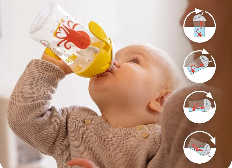 NUK Motion Cup NIEKAPEK z elastyczną słomką 8 m+