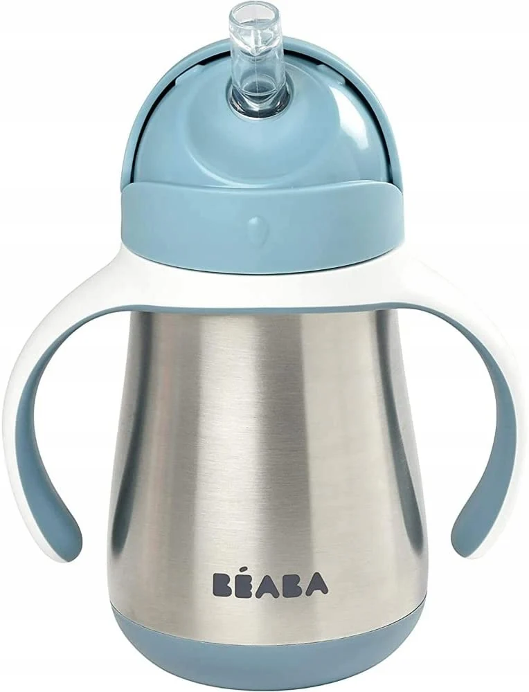 BEABA kubek niekapek ze słomką STALOWY 250 ml