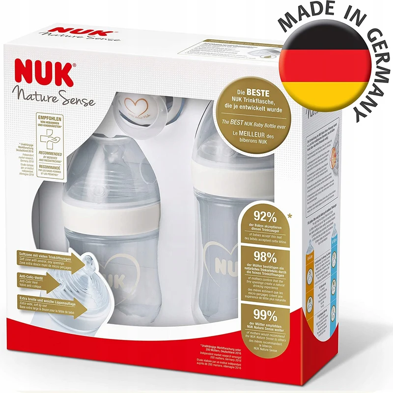 NUK Nature Sense zestaw butelek 260,150ml +smoczek