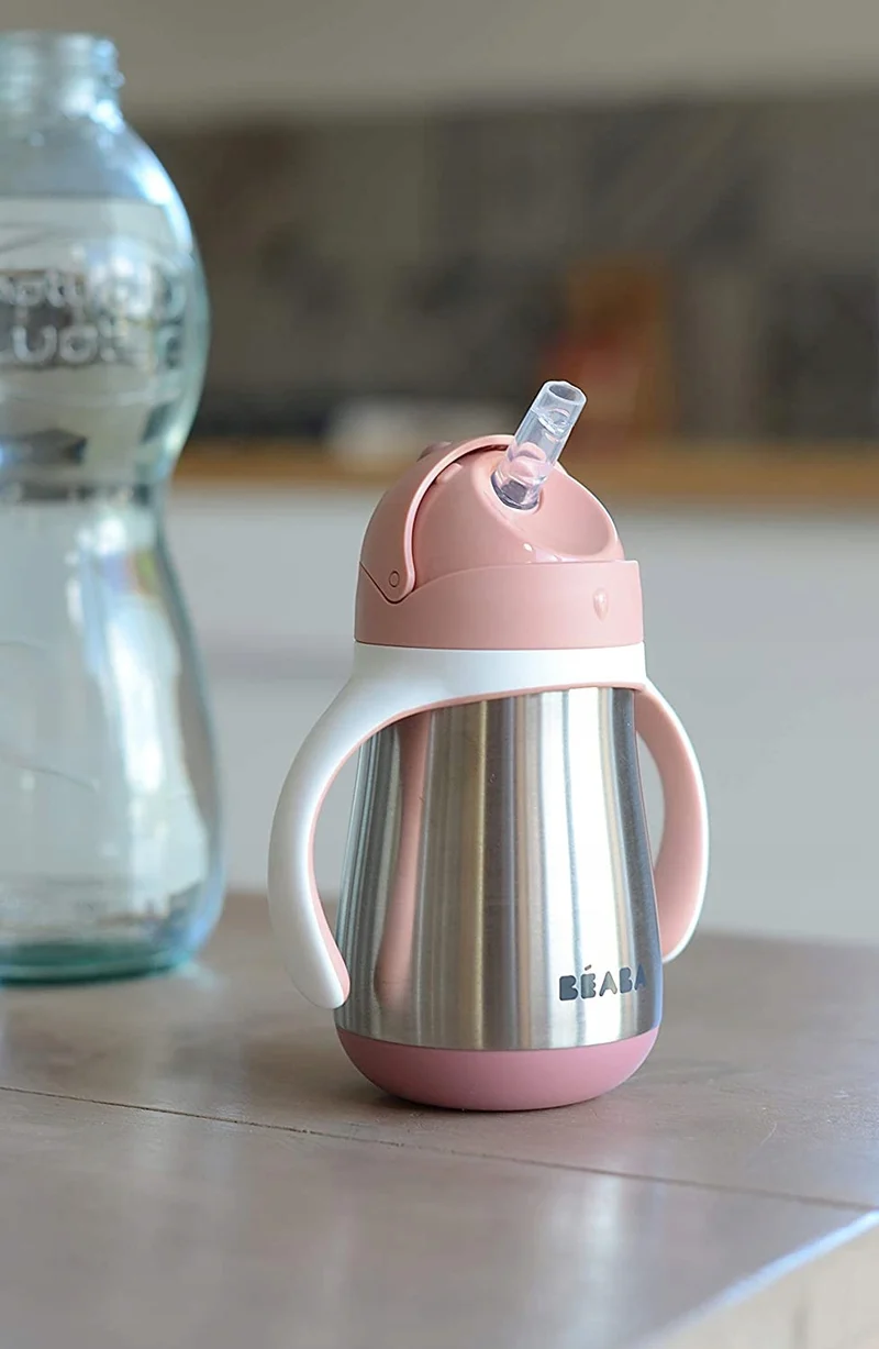 BEABA kubek niekapek ze słomką STALOWY 250 ml