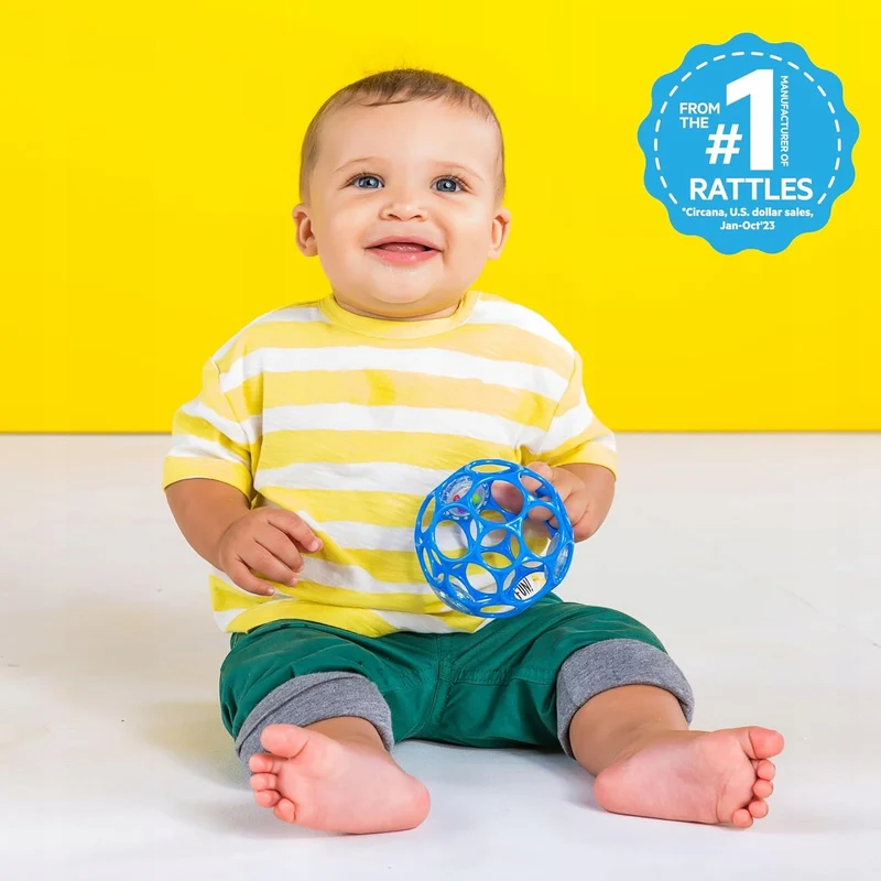 BRIGHT STARTS Oball Rattle silikonowy chwytak gryzak z grzechotką 10 cm