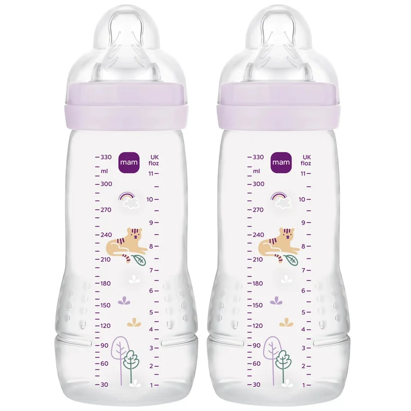 MAM Easy Active zestaw butelek 2x 330 ml 4 m+ smoczek 3 TYGRYS