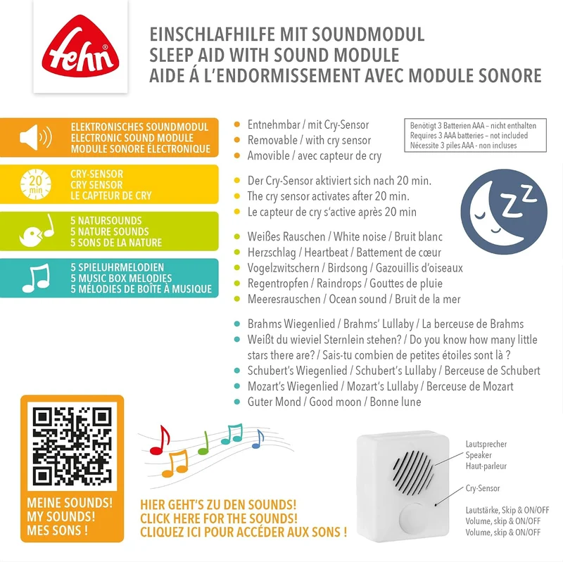 FEHN Leniwiec przytulanka z Cry Sensorem 19cm