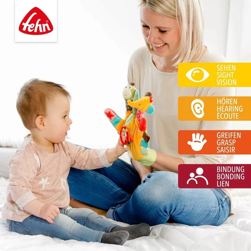 Fehn Safari pacynka sensoryczna z grzechotką
