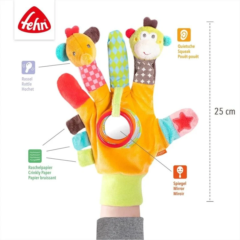 Fehn Safari pacynka sensoryczna z grzechotką