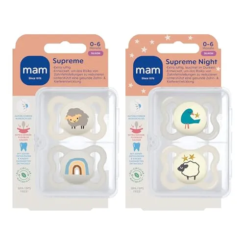MAM Supreme Day&Night smoczek uspokajający silikonowy 0-6m x4 ŚWIECĄCE