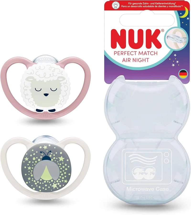 NUK Perfect Match Air Night smoczki uspokajające 0-6m x2 ŚWIECĄCE
