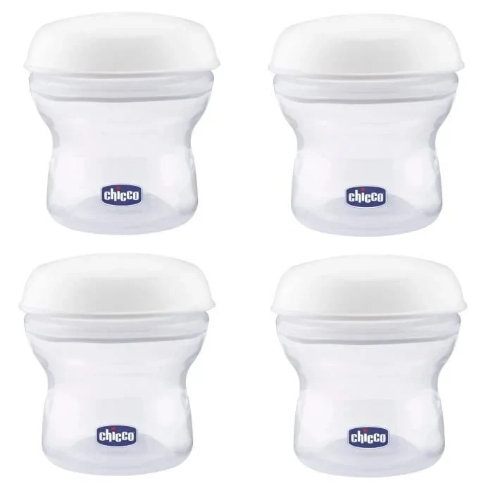 CHICCO pojemniki na mleko 4 x 150 ml + smoczek z nakrętką