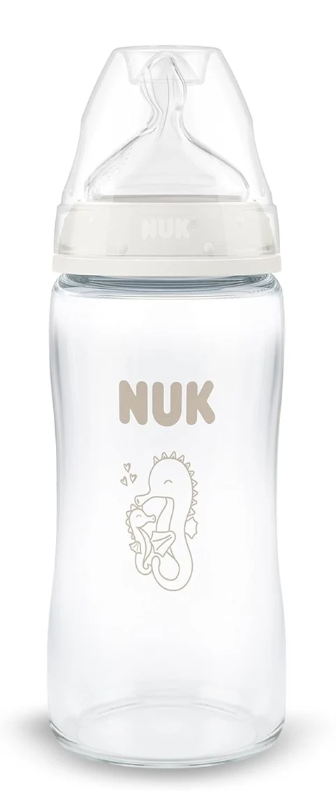 NUK First Choice butelka szklana 240 ml smoczek M 3 m+ KONIK MORSKI