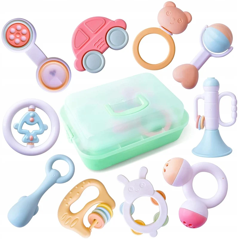 TOYABI Baby Rattles zestaw grzechotek 10 sztuk + pudełko do przechowywania